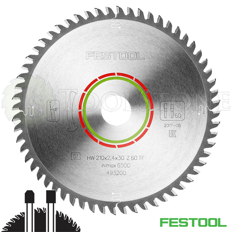 Пильный диск Festool 493200, HW 210x2.4x30 мм, TF60 трапеция, 4°, по ЛДСП и искусственному камню
