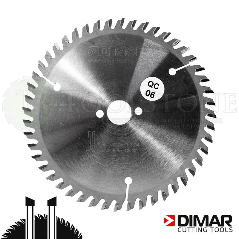 Пильный диск Dimar DMR131 160x2.6x20 мм, W48 косой зуб, 10°, универсальный по дереву и фанере, чистый пропил