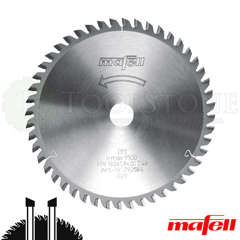 Пильный диск Mafell 092584 162x1.8x20 мм, W48 косой зуб, тонкий чистый пропил, универсальный для фанеры и по дереву