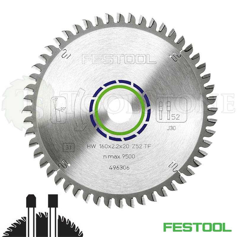 Пильный диск Festool 496306, 160x2.2x20 мм, TF52 трапеция, по цветным металлам